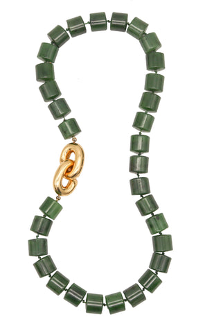 Angela Cummings 1993 Nephrite Green Jade Necklace With 18Kt Gold Mounting
