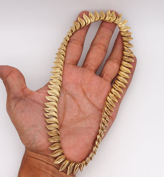 Henri Poincot 1960 Mid Century Leafs Choker Necklace In Solid 18Kt Yellow Gold