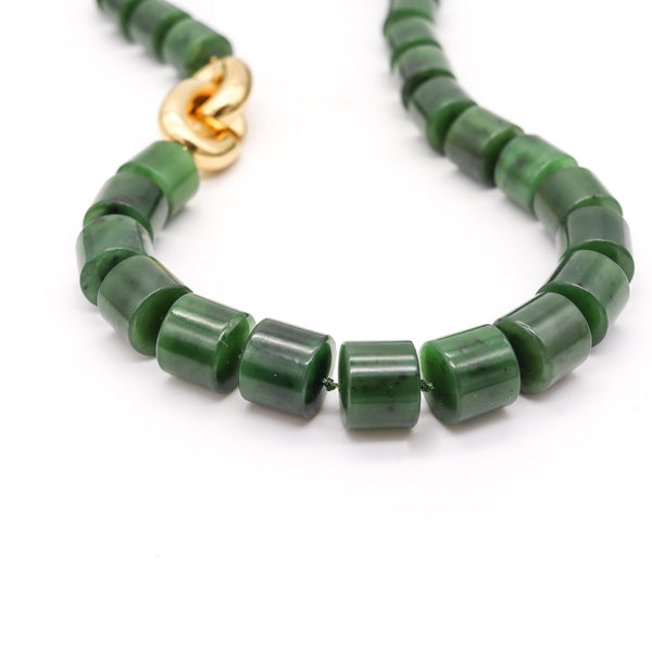 Angela Cummings 1993 Nephrite Green Jade Necklace With 18Kt Gold Mounting