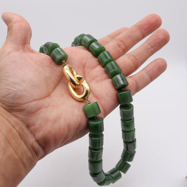 Angela Cummings 1993 Nephrite Green Jade Necklace With 18Kt Gold Mounting