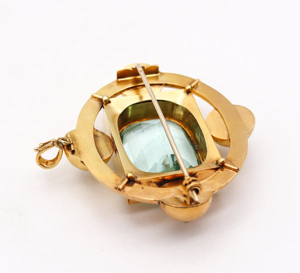 Victorian 1880 Convertible Pendant Brooch In 18Kt Gold With 58.56 Cts Blue Aquamarine