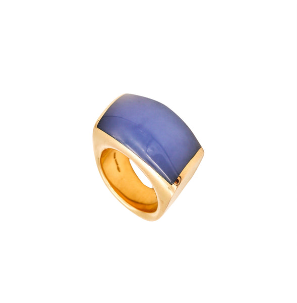 Vhernier Milano Plateau Geometric Cocktail Ring In 18Kt Yellow Gold With Blue Lace Agate