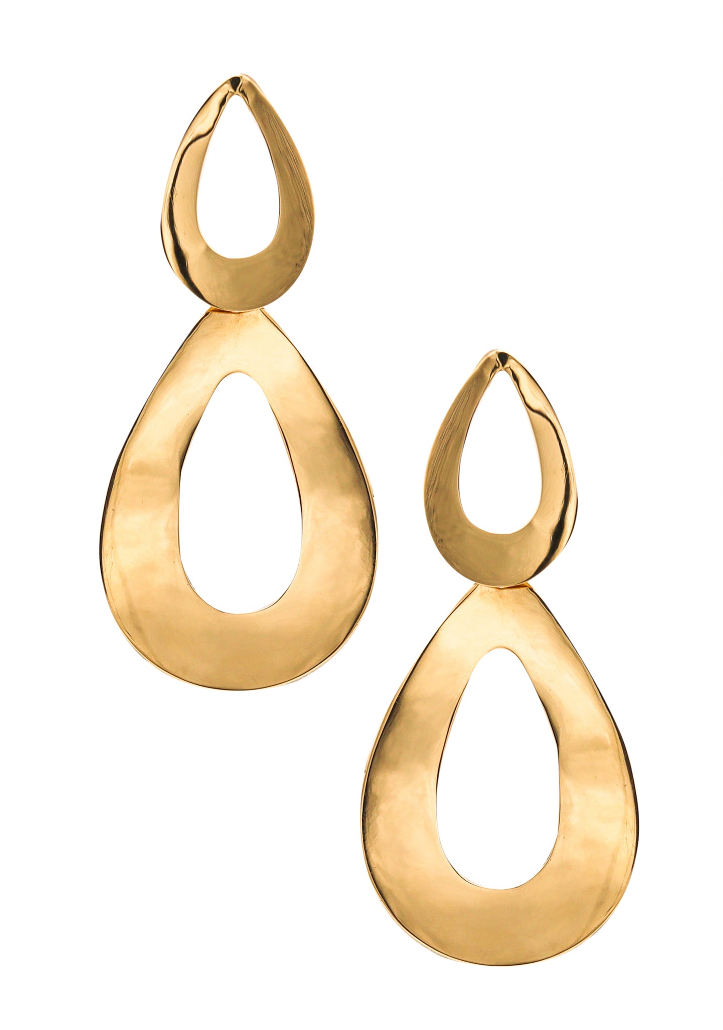 Italian Designer Geometric Free Form Dangle Drop Earrings In 18Kt Yellow Gold