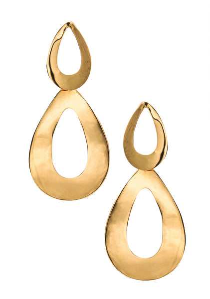 Italian Designer Geometric Free Form Dangle Drop Earrings In 18Kt Yellow Gold