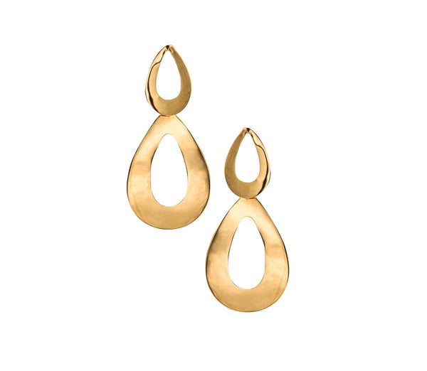 Italian Designer Geometric Free Form Dangle Drop Earrings In 18Kt Yellow Gold