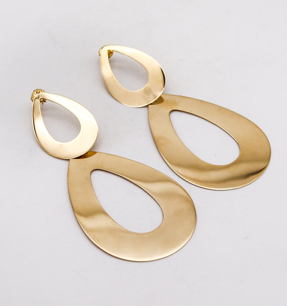 Italian Designer Geometric Free Form Dangle Drop Earrings In 18Kt Yellow Gold