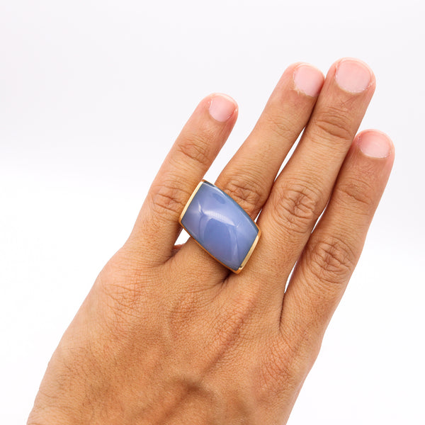 Vhernier Milano Plateau Geometric Cocktail Ring In 18Kt Yellow Gold With Blue Lace Agate