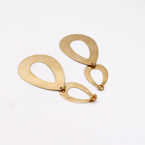 Italian Designer Geometric Free Form Dangle Drop Earrings In 18Kt Yellow Gold