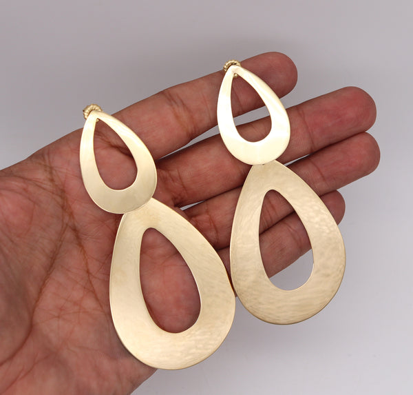 Italian Designer Geometric Free Form Dangle Drop Earrings In 18Kt Yellow Gold