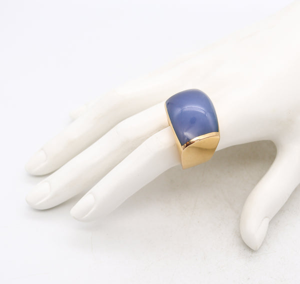 Vhernier Milano Plateau Geometric Cocktail Ring In 18Kt Yellow Gold With Blue Lace Agate