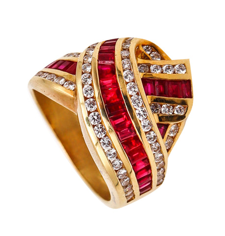-Charles Krypell Modern Ring In 18Kt Gold With 4.11 Ctw In Diamonds And Rubies