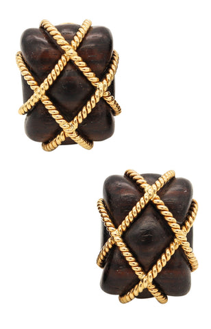 Trianon Seaman Schepps Convertible Earrings In 18Kt Gold With Carved Wood