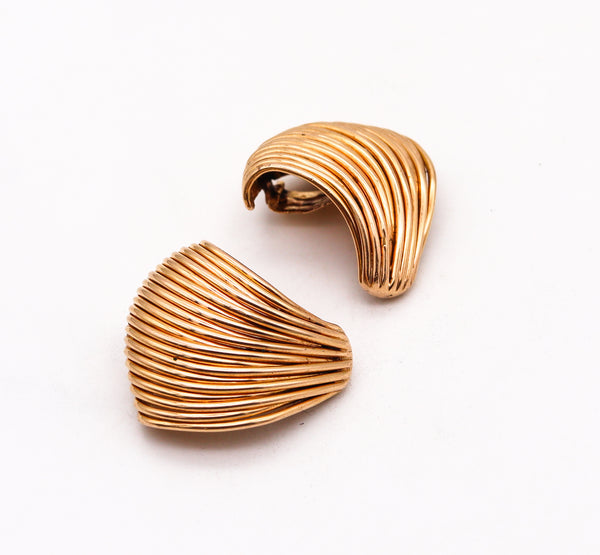 Art Deco 1940 Retro Sculptural Wired Clips Earrings In solid 18Kt Yellow Gold