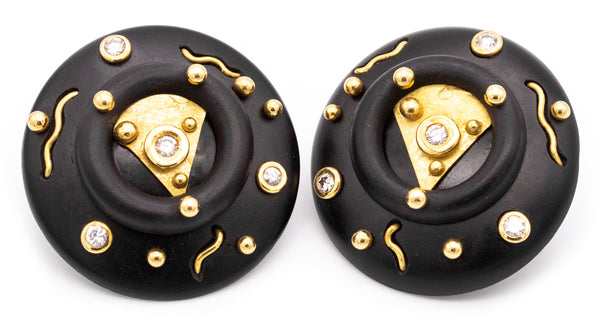 *Denise Roberge Rare earrings in 18 kt gold with ebony wood and VS diamonds