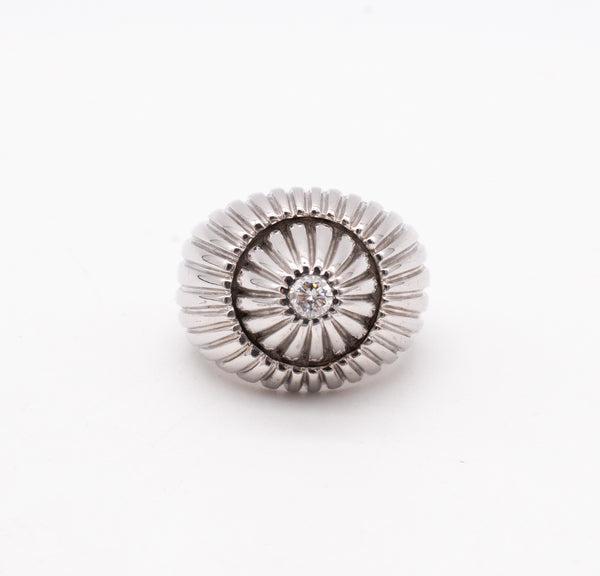 (S)Art Deco European Fluted Ring In 18Kt White Gold With 1 VS Round Diamond