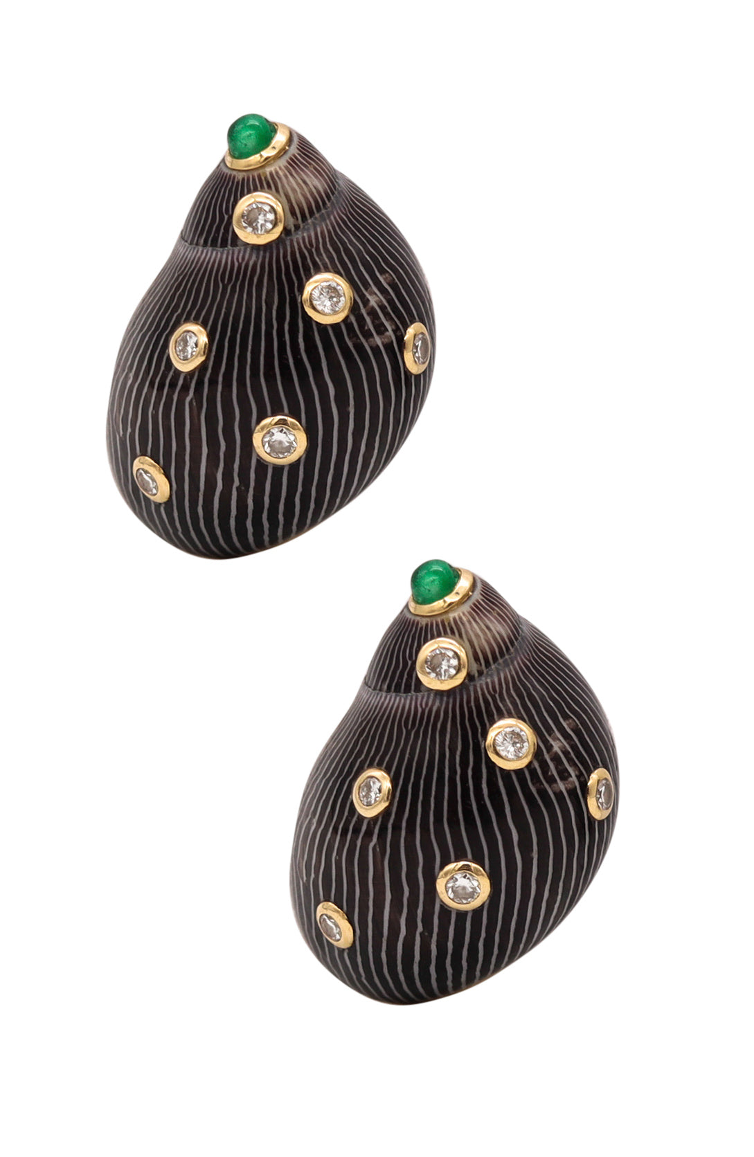 *Trianon Seaman Schepps Colorful Gray shells earrings in 14 kt gold with Emerald and Diamonds