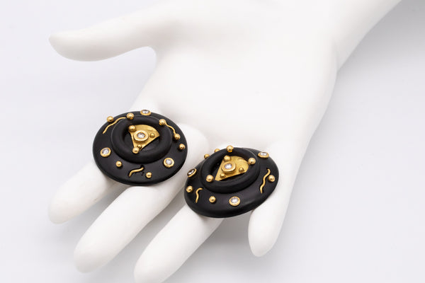 *Denise Roberge Rare earrings in 18 kt gold with ebony wood and VS diamonds