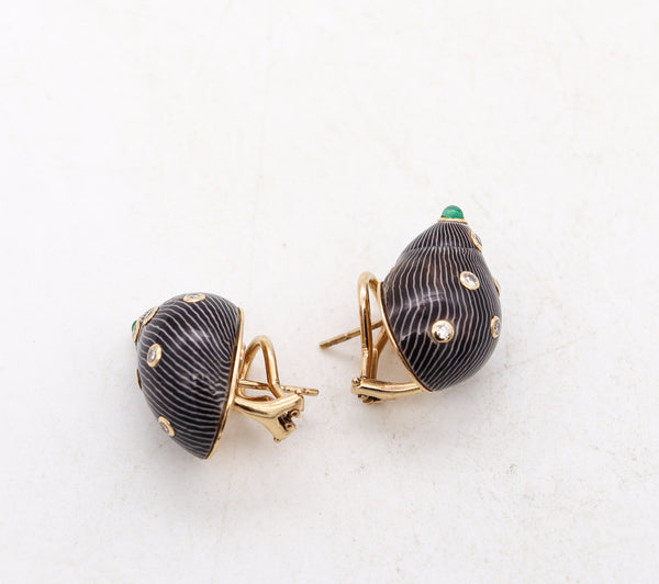 *Trianon Seaman Schepps Colorful Gray shells earrings in 14 kt gold with Emerald and Diamonds