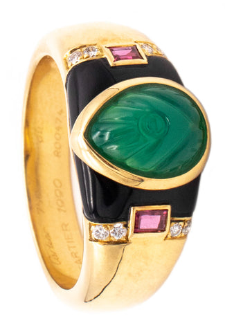 Cartier Paris GAIA Ring In 18Kt Yellow Gold With 4.32 Cts Of Diamond Rubies And Chrysoprase