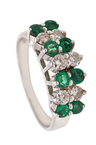 Mid Century 1950 Cocktail Band Ring In 14Kt Gold With 1.06 Cts In Diamonds And Emeralds