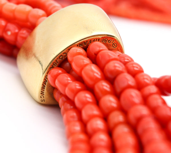 -Tiffany Co. Angela Cummings Coral Multi Strand Necklace Mounted In 18Kt Gold