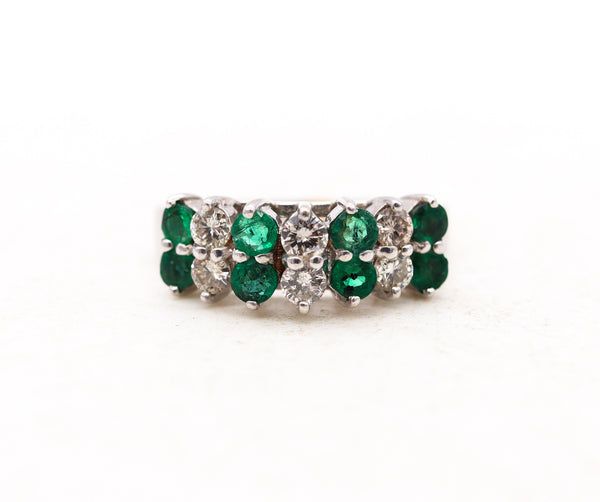 Mid Century 1950 Cocktail Band Ring In 14Kt Gold With 1.06 Cts In Diamonds And Emeralds