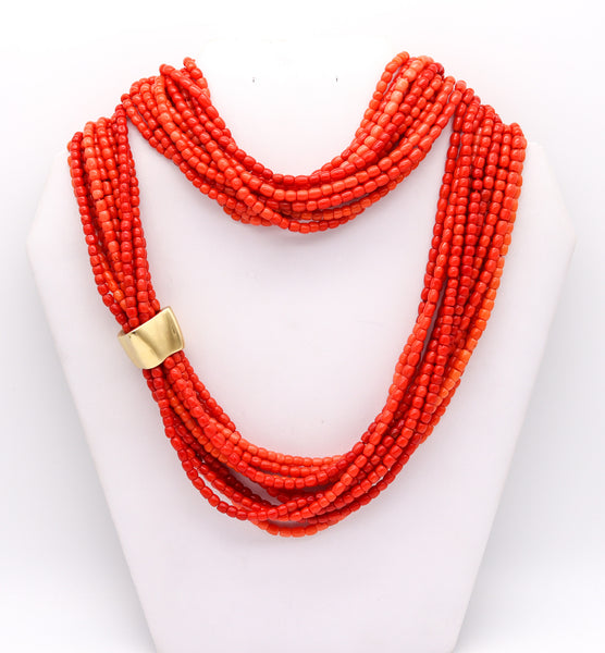 -Tiffany Co. Angela Cummings Coral Multi Strand Necklace Mounted In 18Kt Gold