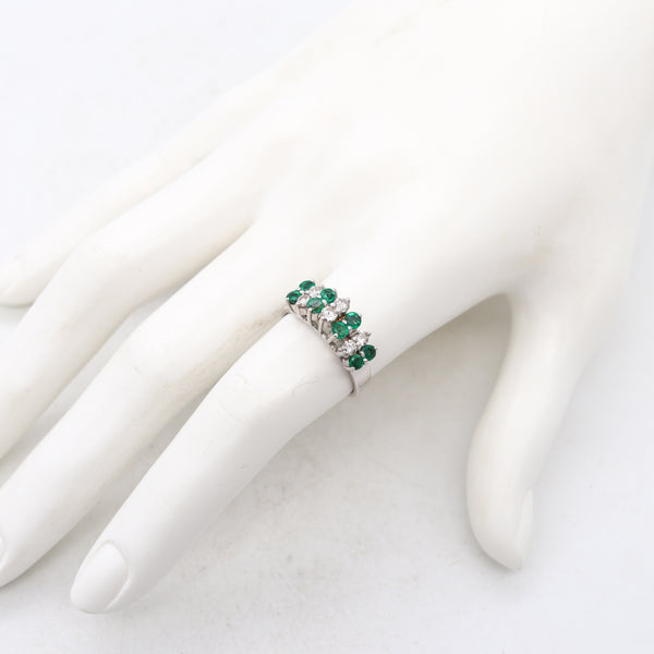 Mid Century 1950 Cocktail Band Ring In 14Kt Gold With 1.06 Cts In Diamonds And Emeralds