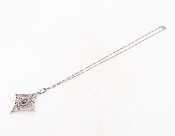 *Art Deco 1930 Chained Pendant necklace in Platinum with 2.71 Cts in Sapphire & Diamonds