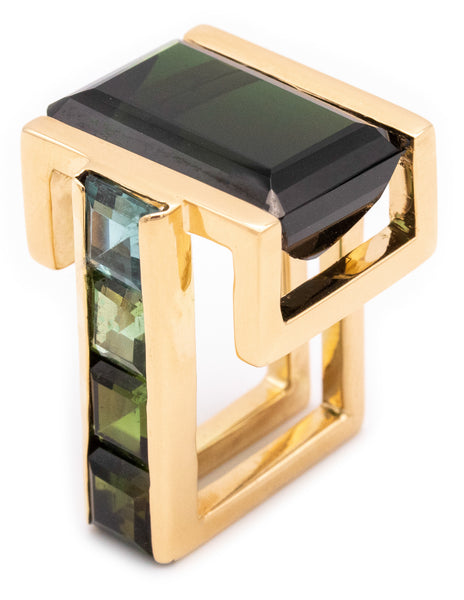 JEAN VENDOME 18 KT GOLD "ECHELLE" RING WITH 30.82 Ctw OF GREEN TOURMALINE
