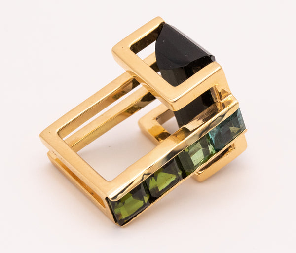 JEAN VENDOME 18 KT GOLD "ECHELLE" RING WITH 30.82 Ctw OF GREEN TOURMALINE