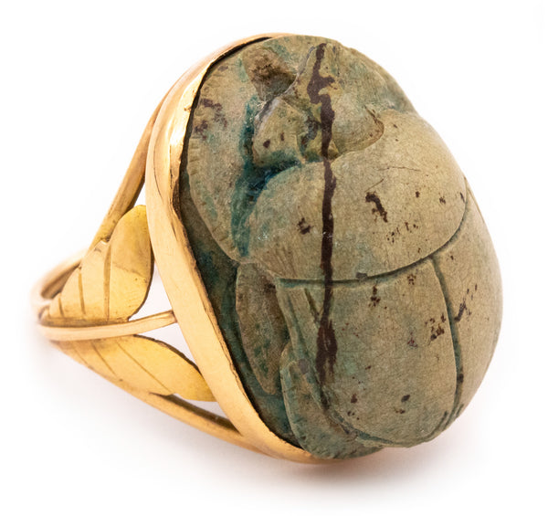 EDWARDIAN 1910 EGYPTIAN REVIVAL 14 KT RING WITH A 660 BC SCARAB