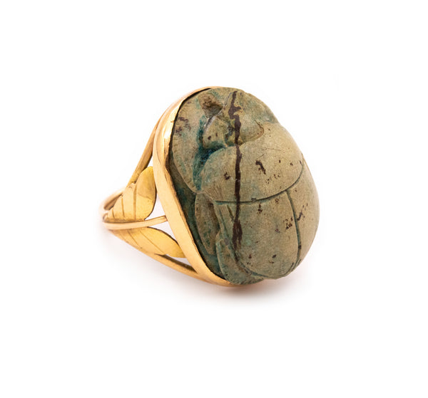 EDWARDIAN 1910 EGYPTIAN REVIVAL 14 KT RING WITH A 660 BC SCARAB