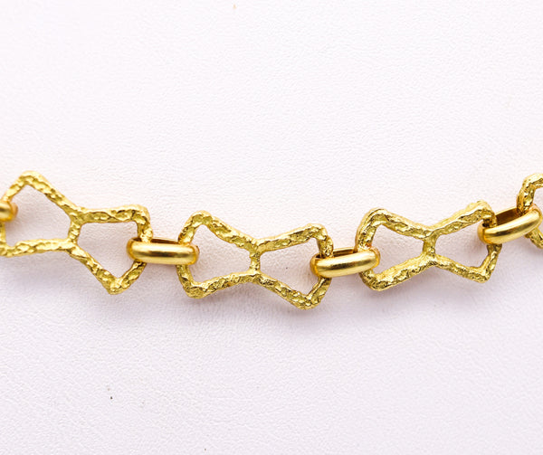 -Domenico Ganazzin 1970 Retro Modern Long Chain With Geometric Links In Textured 18Kt Yellow Gold
