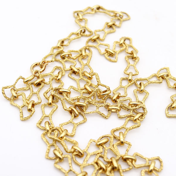 -Domenico Ganazzin 1970 Retro Modern Long Chain With Geometric Links In Textured 18Kt Yellow Gold