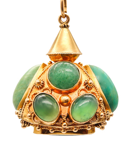 -Italian 1960 Vintage Etruscan Revival Gem Set Charm In Solid 18Kt Yellow Gold