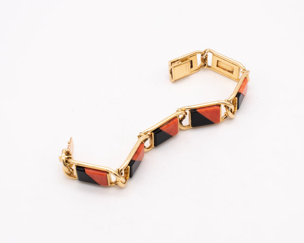 Cartier 1960 Paris By George L'Enfant Geometric Bracelet In 18Kt Yellow Gold With Coral And Onyx