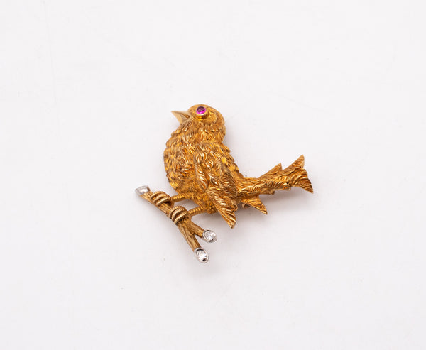 *Cartier 1960 Paris humming bird brooch in 18 kt yellow and platinum with diamonds & rubies