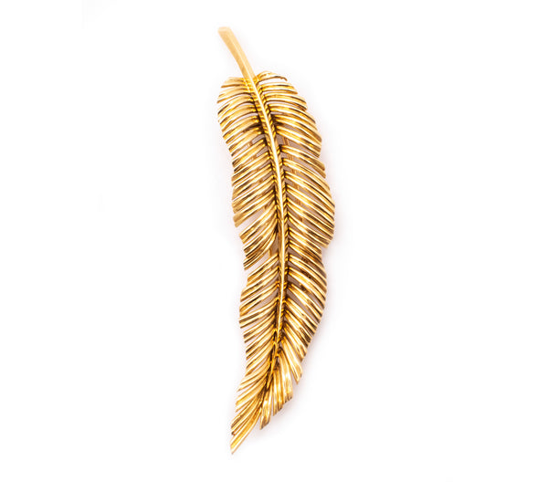 *Van Cleef & Arpels 1960 Paris large feather brooch in solid 18 kt yellow gold
