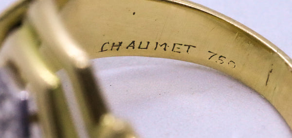 CHAUMET 1970 PARIS 18 KT YELLOW GOLD ART DECO RING WITH DIAMONDS