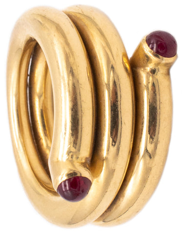 TIFFANY & CO 1970 JEAN SCHLUMBERGER MASSIVE 18 KT GOLD COIL RING WITH RUBIES