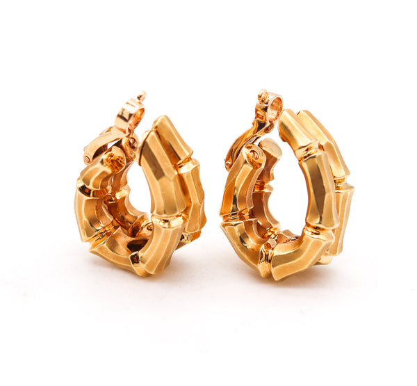 Cartier Paris 1970 Vintage Double Bamboo Hoop Clips Earrings In 18Kt Yellow Gold