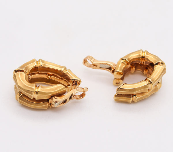 Cartier Paris 1970 Vintage Double Bamboo Hoop Clips Earrings In 18Kt Yellow Gold