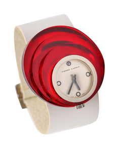 -Pierre Cardin 1971 By Jaeger LeCoultre PC112 Retro Red Lucite Wrist Watch In Stainless And Leather