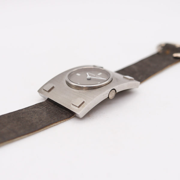 -Pierre Cardin 1971 By Jaeger LeCoultre PC-123 Retro Wrist Watch In Stainless & Leather