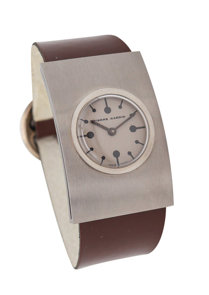 -Pierre Cardin 1971 By Jaeger LeCoultre PC105 Retro Round Wrist Watch In Stainless And Leather