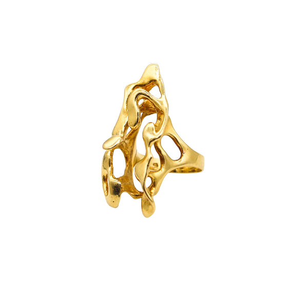 -Israeli Artist Studio Organic Free Form Sculptural Ring In 18Kt Yellow Gold