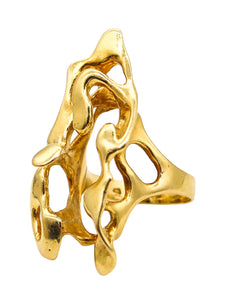 -Israeli Artist Studio Organic Free Form Sculptural Ring In 18Kt Yellow Gold