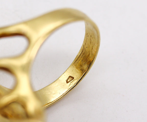 -Israeli Artist Studio Organic Free Form Sculptural Ring In 18Kt Yellow Gold