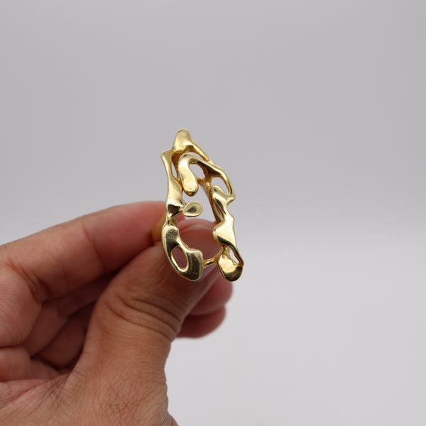 -Israeli Artist Studio Organic Free Form Sculptural Ring In 18Kt Yellow Gold